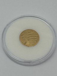 2011 Cook Islands Replica $5 Liberty Dollar, 1/10 Oz 0.24 Pure Gold, 16mm, Hard Capsule Case, Miniature Coin