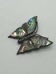 Sterling Silver And Abalone Inlay Butterfly Brooch, Mexico, Marked Sterling 925
