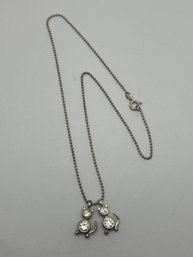 Sterling Silver 18 Inch Ball Link Necklace With Cat Charms, Clear Stone Accents
