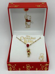 Disney Rock Love Sterling Silver Winnie The Pooh Necklace And Pendant, Gold Toned And Red Enamel