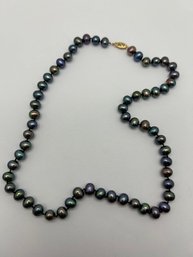 Peacock Colored Pearl Necklace W/14K Yellow Gold Clasp, 18 Inches