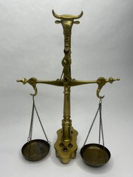 Old Brass Scale With Bulls Head Decoration, Scales Of Justice,  15 Inches Tall