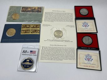 Assorted Commemorative Coins, Stamps, And Medals On Cards/in Cases