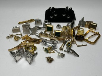 Collection Of Gold Toned/silver Toned Cufflinks, Tie Tacks, Pins, Tie Clips And More
