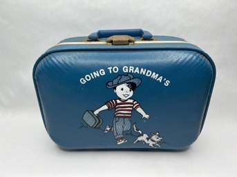 Vintage Blue 'Going To Grandma's' Childs Suitcase, Full Of Toy Cars, 12 X 9 X 6