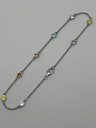 Sterling Silver Station Birthstone Anklet, 9 Inch