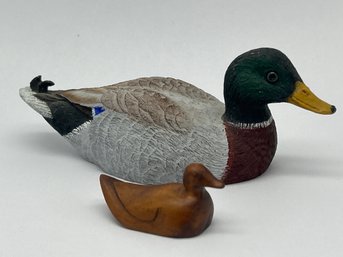 Signed Miniature Decoy Ducks, Handpainted Mallard Drake, Carved Duck