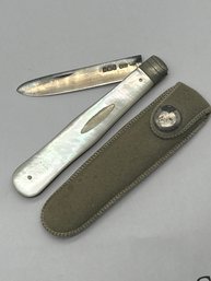 Antique English Mother Of Pearl Sterling Silver Folding Pocket Knife