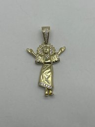 Great Sterling Silver Gold Plated CZ Jesus Christ Pendant