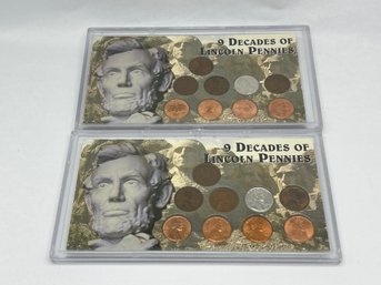 2 Sets- 9 Decades Of Lincoln Pennies In Case ,  Wheat Pennies