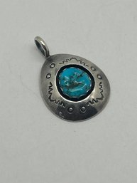 Vintage Sterling Silver Native American Navajo Bear Paw Turquoise Pendant, Signed TG