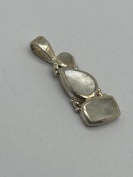 Sterling Silver White Iridescent Stone Pendant, Abstract Design