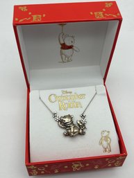 Disney Rock Love Sterling Silver Winnie The Pooh & Piglet Necklace And Pendant In Box