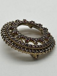 Antique 900 Silver Garnet Circle Brooch, Gold Vermeil