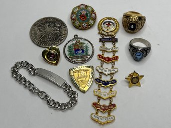Class Ring, Medal, Nameplate Bracelet, Miscellaneous Pins