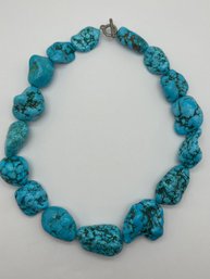 Large Turquoise Nugget Necklace, 18 Inch, Toggle Clasp