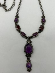 18 Inch BARSE Sterling Silver Necklace With Amethyst And Other Stones