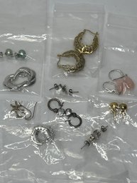 Assorted Silver Earrings, Pearls, Stones, Hoops, 10 Pierced Pairs, 925