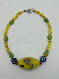 Venetian Millefiori Artisan Glass Bead  Necklace With Sterling Silver Hook Clasp, 18 Inch