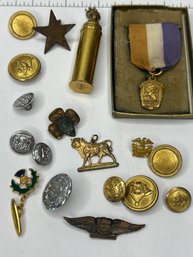 Assorted Medals, Military, Scout Buttons, Fraternal Collectibles