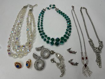 Beautiful Vintage Rhinestone Jewelry, Earrings And Necklaces, Wearable