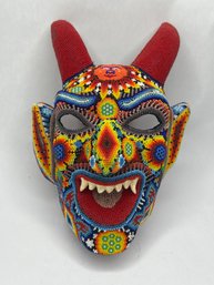 Amazing Huichol Beaded Mask,  Mexican Folk Folk Art, 11 Inch