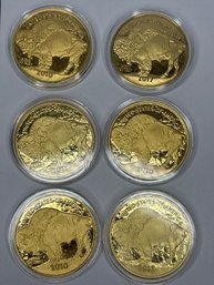 Collection Of (6) Six Gold Coins Copies In Capsule Cases, American Indian Head, Buffalo
