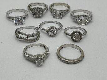 Collection Of Sterling Silver Engagement Style Rings, Size 6-8