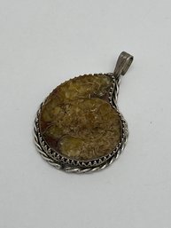 Fossil Pendant In Sterling Silver Setting, Ammonite, Teardrop Profile