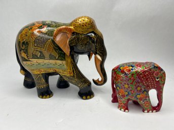 Pair Of Elegant, Colorful Elephant Sculptures, Largest 6 Inches Tall