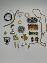 Vintage Jewelry Lot And Beaded Hair Combs