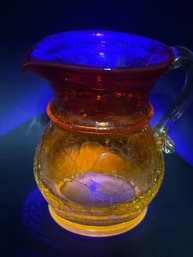 3.5-Inch Crackle Glass Pitcher / Vase With Radioactive Cadmium Glow/UV Reactive