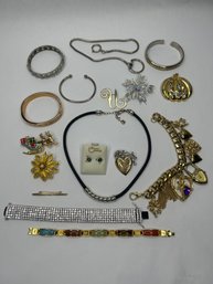 Collection Of Wearable Costume Jewelry, Rhinestones, Polished Stones, Assorted Pieces