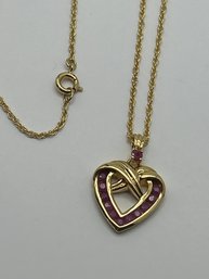 Danbury Mint Yellow Gold Plated 'A Dozen Rubies' Heart Pendant With 18 Inch Chain