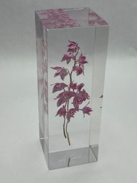 Acrylic Rectangular Prism With Orchids Signed/numbered, Display Or Desk Accessory, Paper Weight