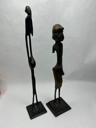 Pair Of Bronze Tribal Figures, Tallest 13 Inches