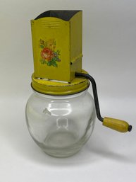 Antique Yellow Nut Grinder With Ball Jar Bottom, 6 Inches