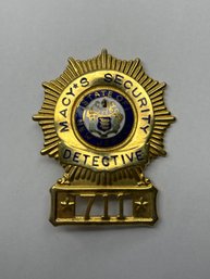Rare/early Macys Security Detective Metal Badge, State Of New Jersey