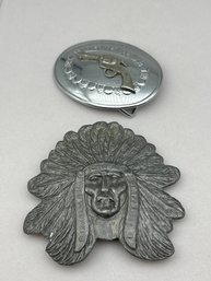 Western Theme Belt Buckles - Indian Chief And Revolver