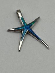 925 Sterling Silver Blue Fire Opal Inlay Starfish Pendant Nautical Sea Life