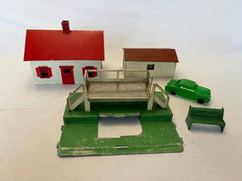 Vintage Toy Set With Barn, Car, Etc