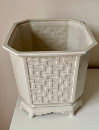 Vintage Fitz & Floyd Chinoiserie Cachepot Planter  Off-White Ceramic, Geometric Fretwork