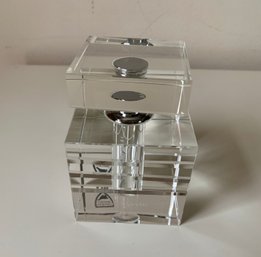 Orrefors Sweden Crystal Perfume Bottle W/ Glass Dabber & Chrome Collar  Scandinavian Modern Vanity