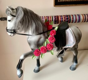 18' Horse W/ Saddle, Bridle & Tack  American Girl Compatible Gray Horse W/ Floral Garland