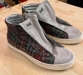 New Size 37 Made In Italy P448 Womens High Top Side Zip Sneakers Retail $250
