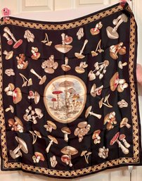 Vintage ECHO 100% Silk Mushroom Botanical Scarf  Large Square Woodland Toadstool Print