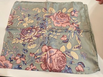 Vintage Laura Ashley 100% Silk English Garden Floral Scarf Roses Birds