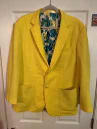 Bright Yellow Statement Mens Blazer Sport Coat W/ Blue Floral Lining  TR Tailored Recreation