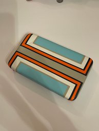 Merona Geometric Hard Frame Wallet Clutch Organizer Turquoise Orange Retro Pattern New