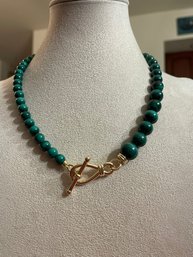Graduated Malachite Bead Necklace Green Banded Stone With Gold Tone Toggle Clasp